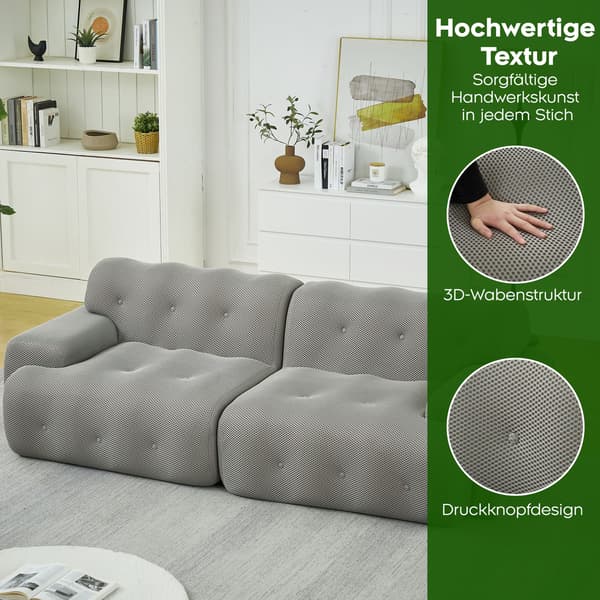 HOMAIRE Cloud Soffa, överstor tvåsits, modern design med knappar och breda armstöd Grå 224 x 104 x 66 cm