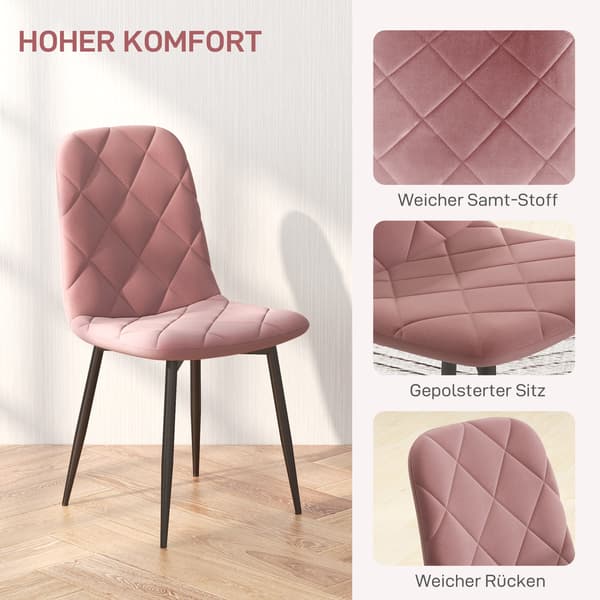 HOMAIRE 4-pack matstolar i rosa sammet med ryggstöd, 45x54x87 cm, stålram Rosa