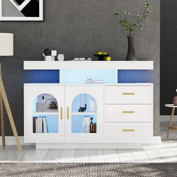 HOMAIRE LED Sideboard 120 cm med 16-färgsbelysning, vit högblank Vit 120 x 40 x 80 cm