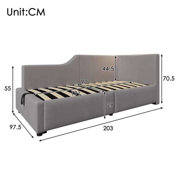 HOMAIRE Sammet Dagbädd med Förvaring, Läsbelysning och USB-C-laddning, Grå Grå 203 x 98 x 70.5 cm