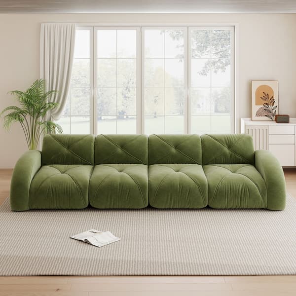 HOMAIRE ramfritt modulsoffa 4-sits grön i chenille Grön 358 x 95 x 76 cm