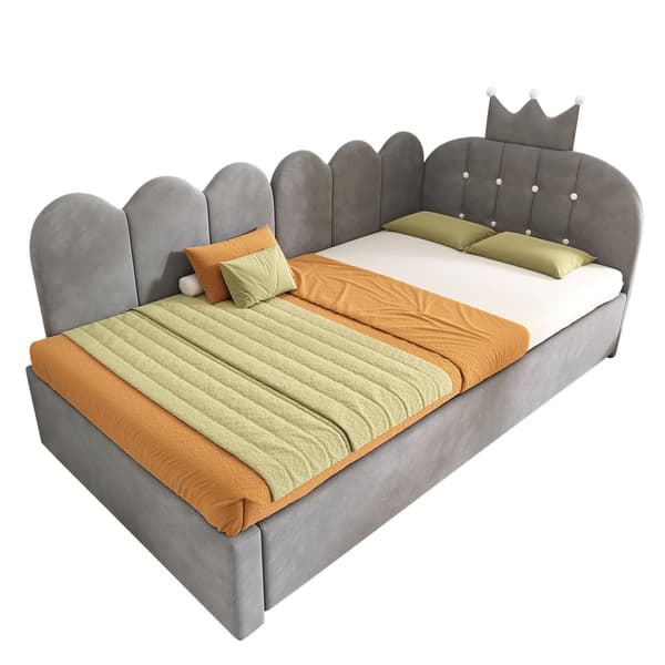 HOMAIRE L-formad bäddsoffa 90x200 cm med utdragbar extrasäng, sammet grå Grå 203 x 98 x 95 cm