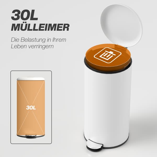 HOMAIRE 30L pedalhink med mjukstängande lock, fläckresistent gräddvit Gräddvit