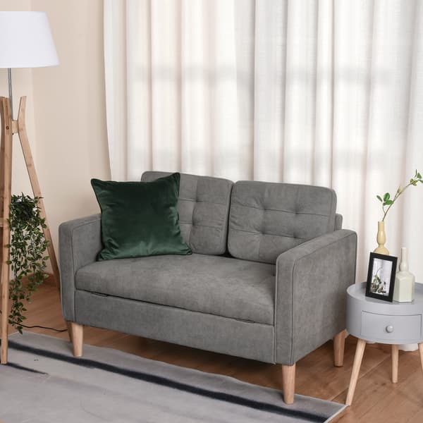 HOMAIRE 2-sits soffa med förvaring, träben, vadderad sammetstyg, grå, 117x62x78 cm Grå
