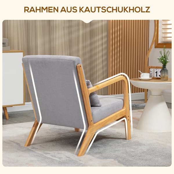 HOMAIRE Elegant Loungestol med Träram och Grå Samtpolstring, 78x61x76 cm Grå