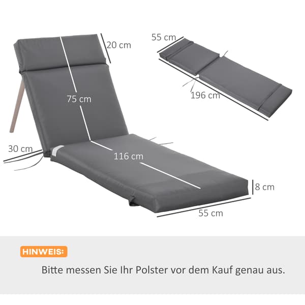 HOMAIRE 2-pack extra tjock 8 cm mörkgrå dyna för solstol 196x55 cm, polyester och skum Mörkgrå