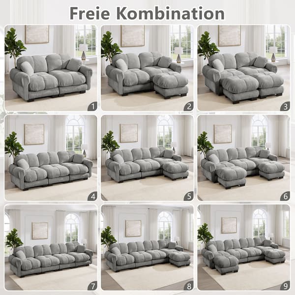 HOMAIRE 2-sits Chenille-soffa med elegant quiltad design, modulär, ljusgrå Ljusgrå 190 x 86 x 90 cm