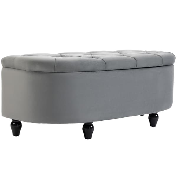 HOMAIRE Mörkgrå Samtsoffa med Förvaring, Mjukstängande Lock, 120x46x42 cm Mörkgrå