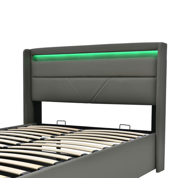 HOMAIRE Hydraulisk Förvaringssäng med LED-belysning Vit PU-läder Robust Konstruktion Grå