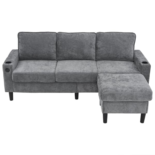 HOMAIRE L-format 3-sitssoffa med USB och Typ-C, grå linne Grå 202 x 137 x 80 cm