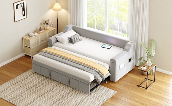 HOMAIRE Multifunktionell bäddsoffa med Bluetooth, USB och sammetstyg, metallram Grå 216 x 97 x 69 cm