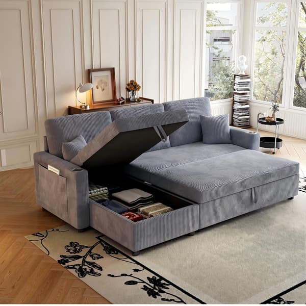 HOMAIRE L-formad soffa med bäddfunktion och förvaring, grå Manchester Grå
