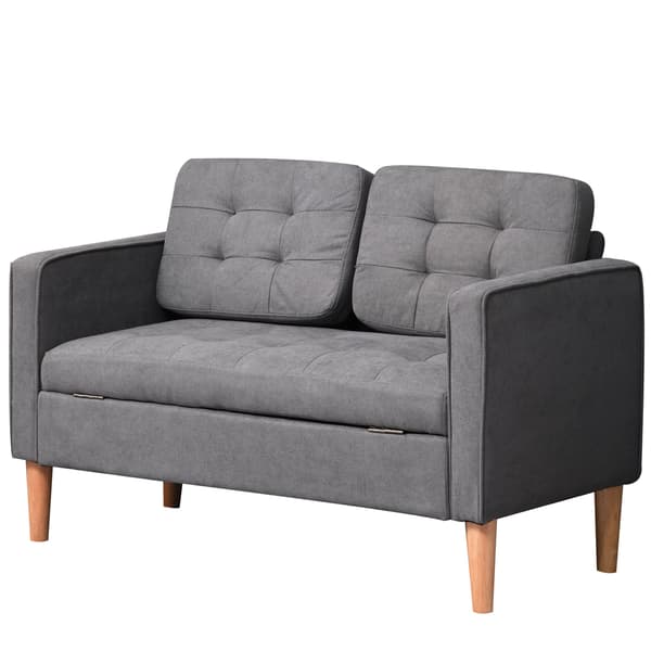HOMAIRE 2-sits soffa med förvaring, träben, vadderad sammetstyg, grå, 117x62x78 cm Grå