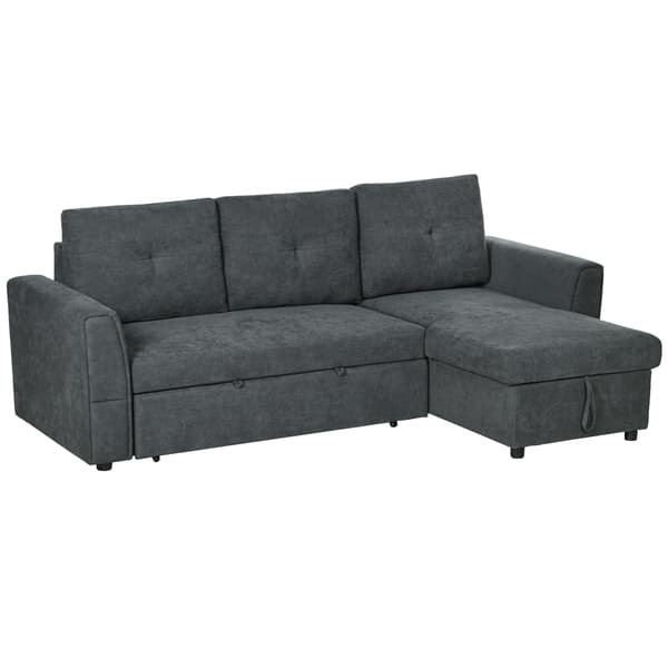 HOMAIRE 3-sits soffa med bäddfunktion och chaiselong, mörkgrå polyester Mörkgrå