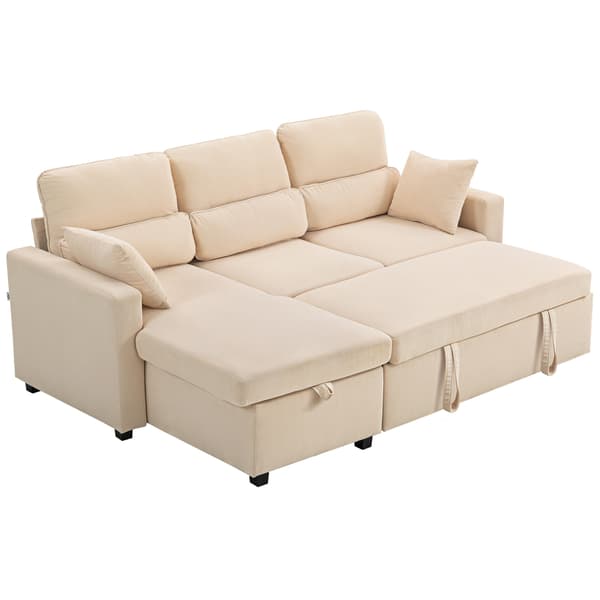 HOMAIRE justerbar L-formad bäddsoffa med förvaring och kuddar, beige Beige