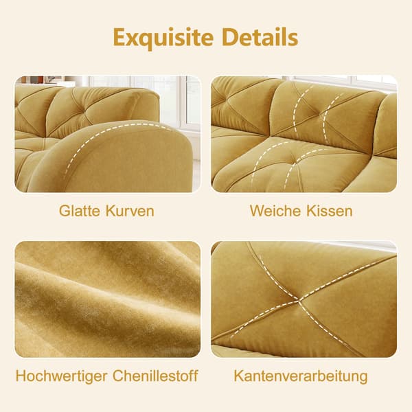 HOMAIRE U-formad 3-sits modulsoffa med 2 pallar, gul chenille Gul 281 x 171 x 76 cm
