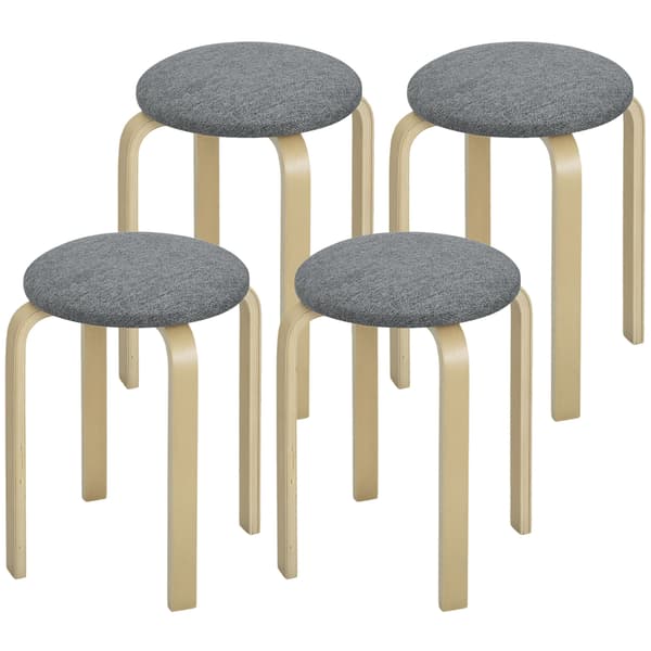 HOMAIRE 4-pack stapelbara sittpallar med stoppad sits, grå, träben, 40x40x45 cm Grå