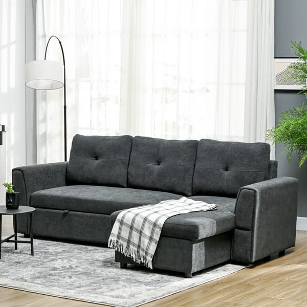 HOMAIRE 3-sits soffa med bäddfunktion och chaiselong, mörkgrå polyester Mörkgrå