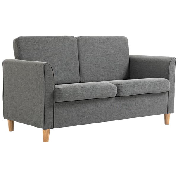 HOMAIRE 2-sits soffa med träben, ljusgrå linneklädsel, stoppad modern dubbelsoffa för vardagsrum och sovrum Ljusgrå