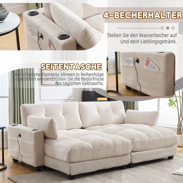 HOMAIRE Beiges 2-sits Cordsoffa med USB och förvaringsfickor Beige