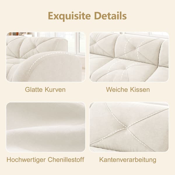 HOMAIRE U-formad 3-sits modulsoffa med 2 pallar, ljusbeige chenille Light beige 281 x 171 x 76 cm