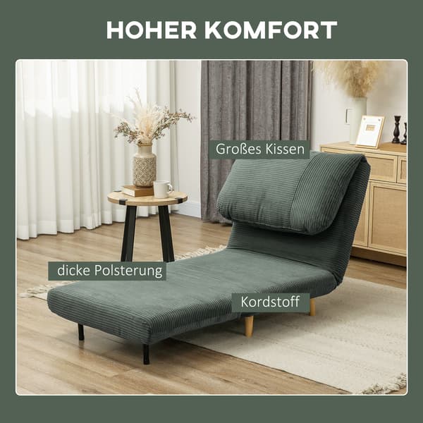 HOMAIRE 2-i-1 Sovfåtölj med justerbart nackstöd i kord 82x87x89 cm grön Grön