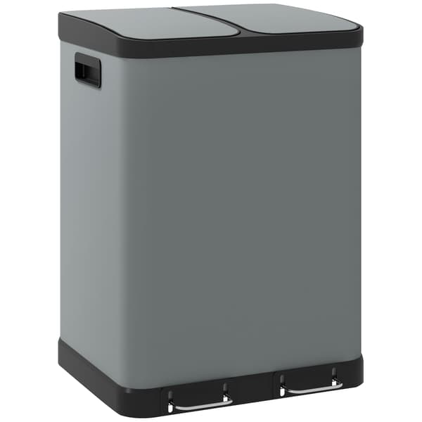 HOMAIRE Dubbelfackad soptunna 2x30L, fingeravtrycksresistent, pedal, löstagbara innerhinkar, grå Grå