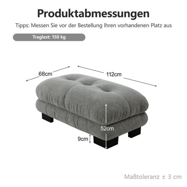 HOMAIRE Paris Ottoman i grått chenilletyg Grå 112 x 68 x 52 cm