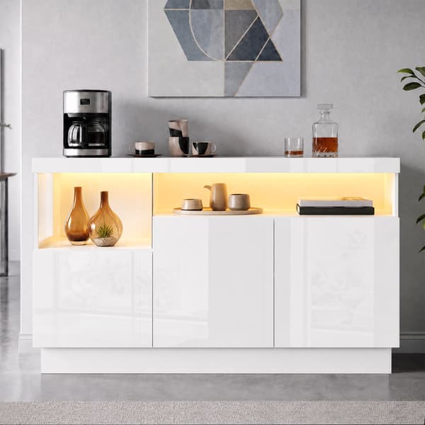 HOMAIRE Sideboard med LED-belysning och appstyrning, vit högblank Vit 140 x 36 x 80 cm