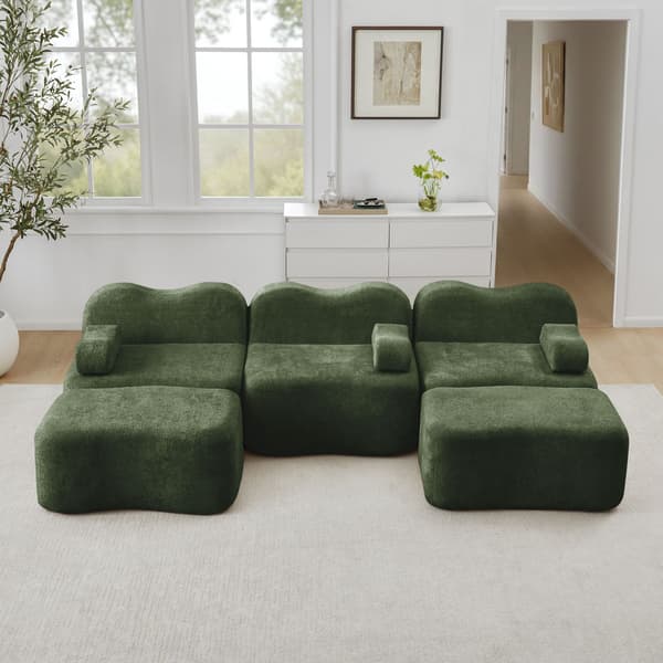 HOMAIRE 3-sits modulsoffa i U-form med 2 ottomaner, grön sammet Grön 288 x 167 x 70 cm