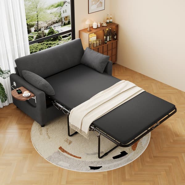 HOMAIRE utdragbar 2-sits bäddsoffa med USB-laddning och sidobord, grå Grå 134 x 82 x 84 cm