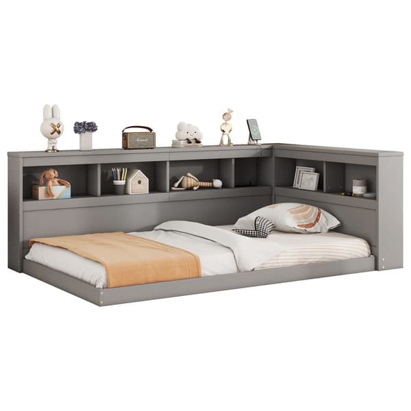 Modern bäddsoffa med förvaring och USB-portar HOMAIRE grå Grå 223.6 x 116.6 x 70 cm