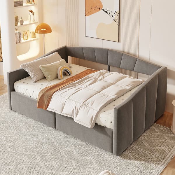 HOMAIRE Multifunktionell stoppad bäddsoffa med hydraulisk förvaring i grå sammet Grå 212 x 145 x 62 cm