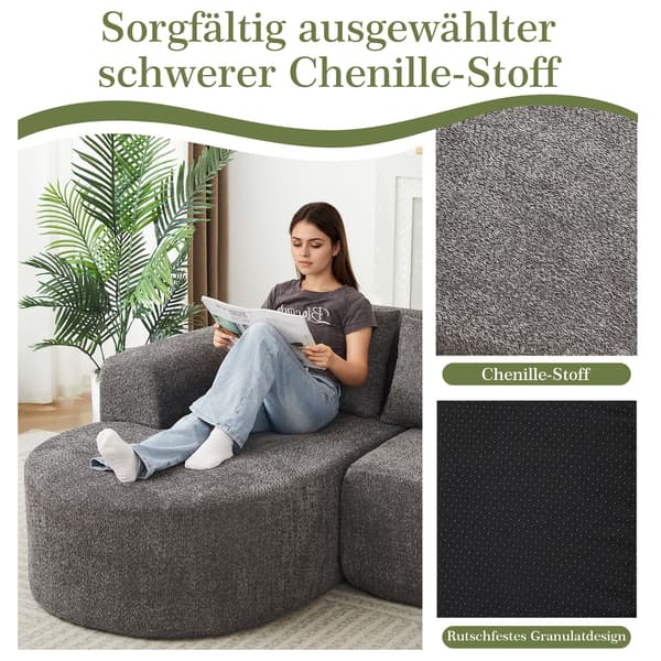 HOMAIRE Modern L-formad hörnsoffa i anthrazit med rundat design och tre ryggkuddar Grå