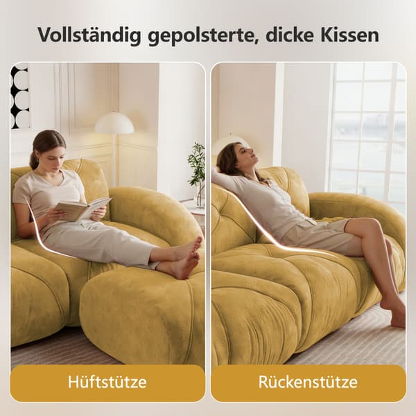 HOMAIRE U-formad 3-sits modulsoffa med 2 pallar, gul chenille Gul 281 x 171 x 76 cm