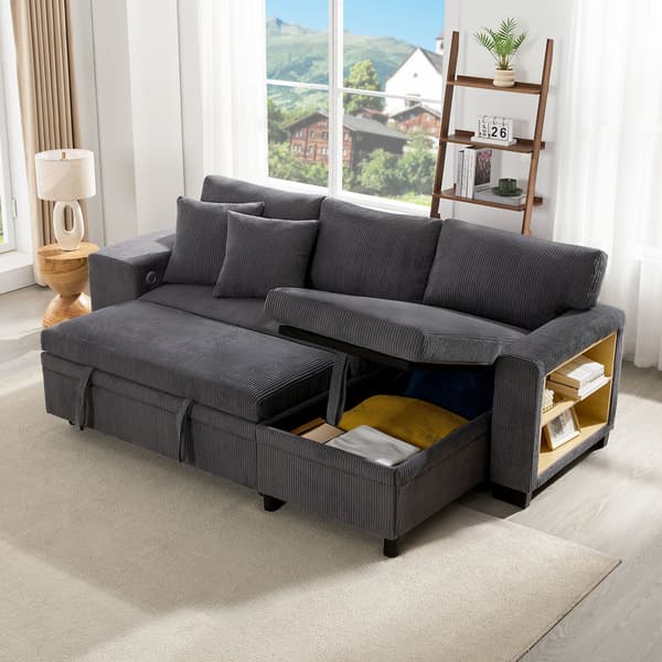 HOMAIRE L-format hörnsoffa med bäddfunktion, USB-laddning och förvaring, 3-sits Grå 231 x 131.5 x 84 cm