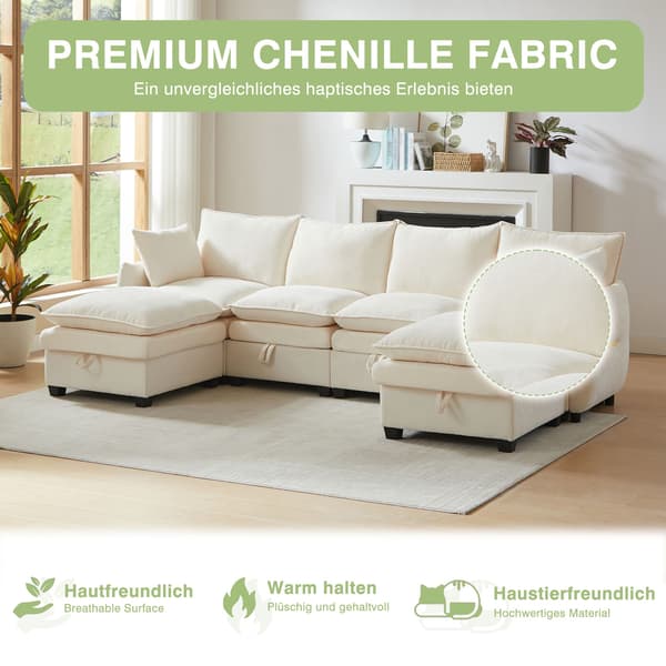 HOMAIRE U-formad soffa med förvaringsutrymme, modulset i chenille, beige Beige 281 x 147 x 89 cm