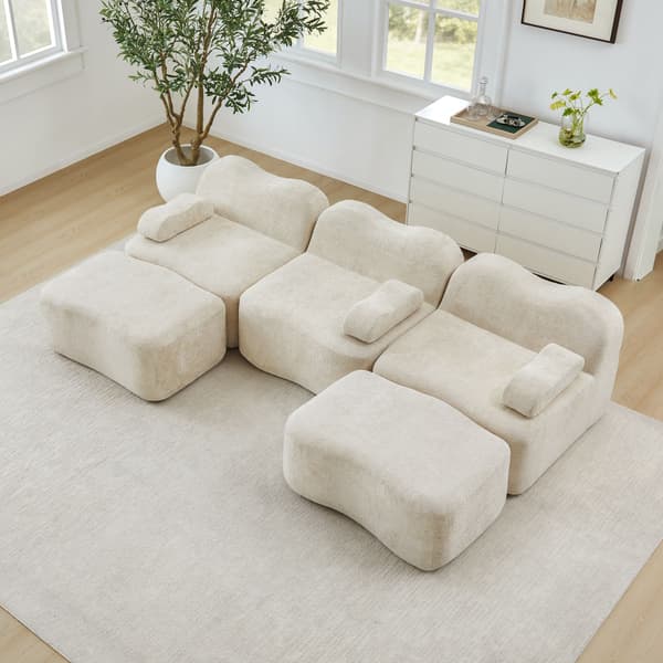 HOMAIRE 3-sits modulsoffa i U-form med 2 ottomaner, beige sammet Beige 288 x 167 x 70 cm