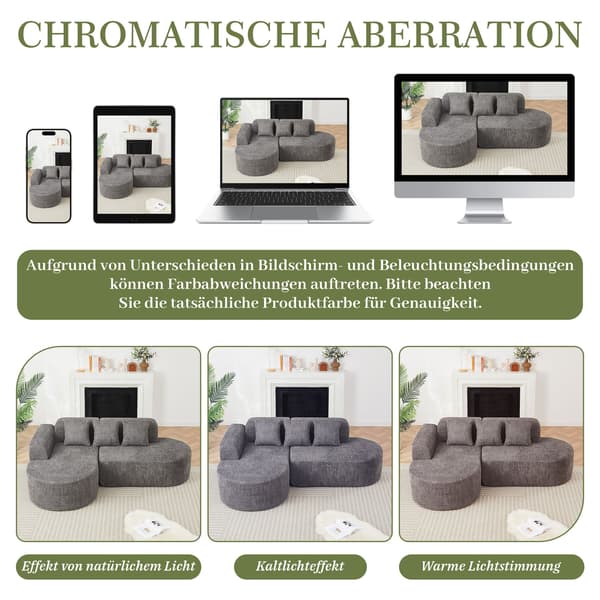 HOMAIRE Modern L-formad hörnsoffa i anthrazit med rundat design och tre ryggkuddar Grå