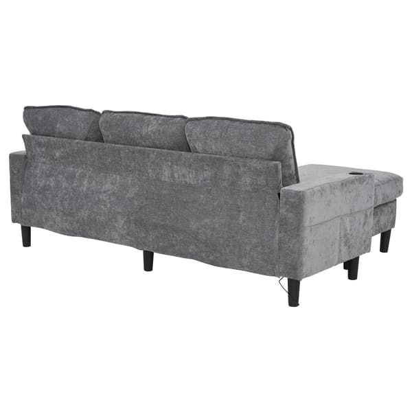 HOMAIRE L-format 3-sitssoffa med USB och Typ-C, grå linne Grå 202 x 137 x 80 cm