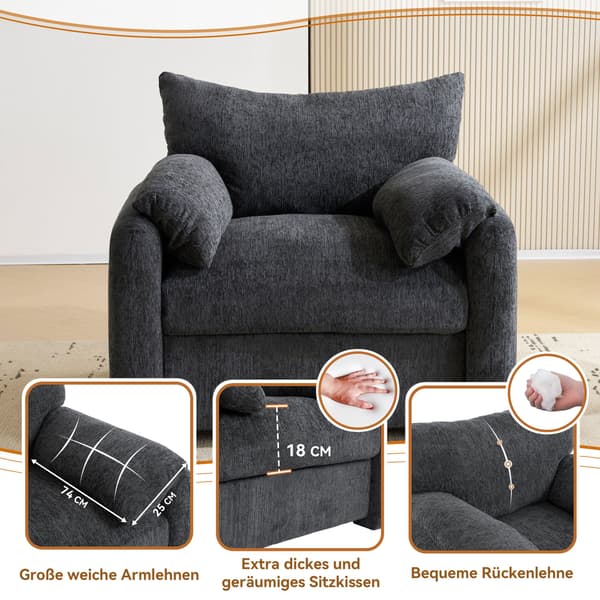 HOMAIRE Chenille Fåtölj i Modern Design, Grå, Överdimensionerad Grå 96 x 82 x 84 cm