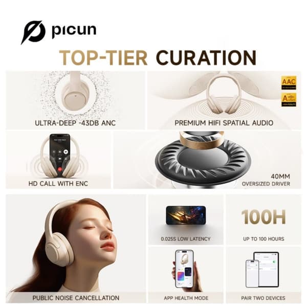 Picun F2 mjölkgul headset Bluetooth-hörlurar beige