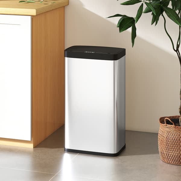HOMAIRE Sensor-Müllkärl 45L rostfritt stål med soft-close, rörelsesensor för kök, sovrum, kontor, silver Silver 38 x 25.5 x 67.5 cm