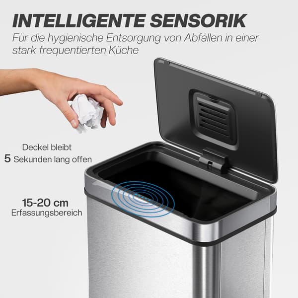 HOMAIRE 60 L sensorstyrd soptunna med automatisk lock, rostfritt stål, silver Silver