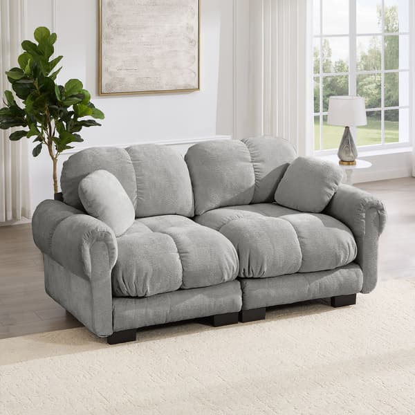 HOMAIRE 2-sits Chenille-soffa med elegant quiltad design, modulär, ljusgrå Ljusgrå 190 x 86 x 90 cm
