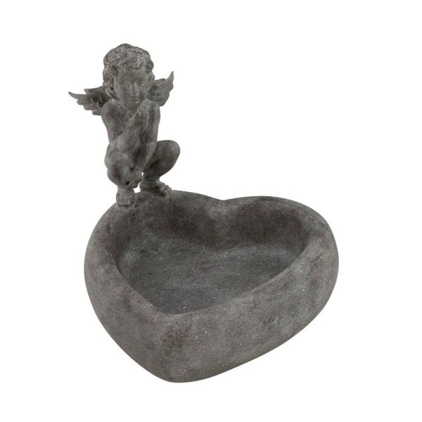 Fågelbad/Växtskål med ängel, antikgrå H20xD22 cm Mörkgrå
