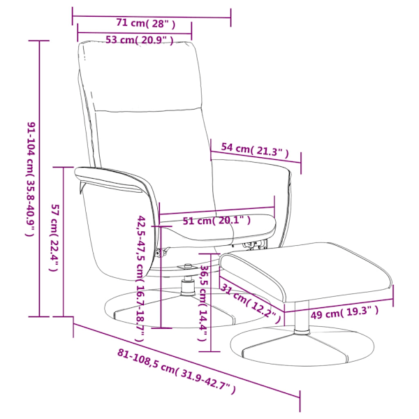 Reclinerfåtölj med fotpall svart konstläder Default Title