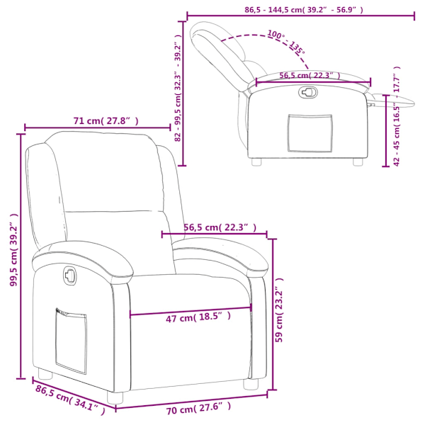 Reclinerfåtölj taupe tyg Default Title