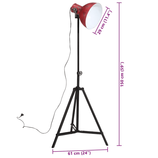 Golvlampa 25 W nött röd 61x61x90/150 cm E27 Default Title