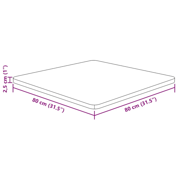 Fyrkantig bordsskiva 80x80x2,5 cm obehandlat massiv ek Default Title